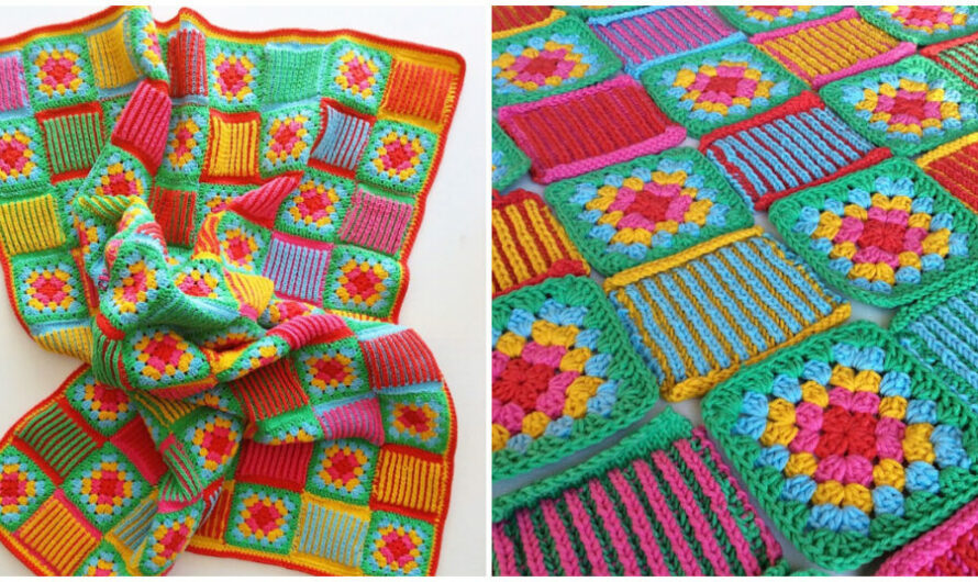 Granny square crochet and Brioche knitting