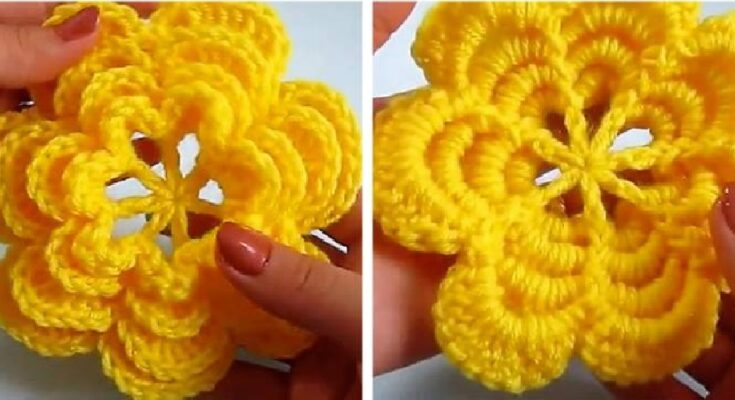 How to crochet flowers pattern yellow 3D