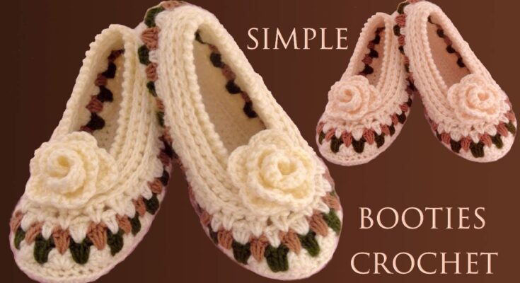 CROCHET SLIPPERS WITH ROSE FLOWER