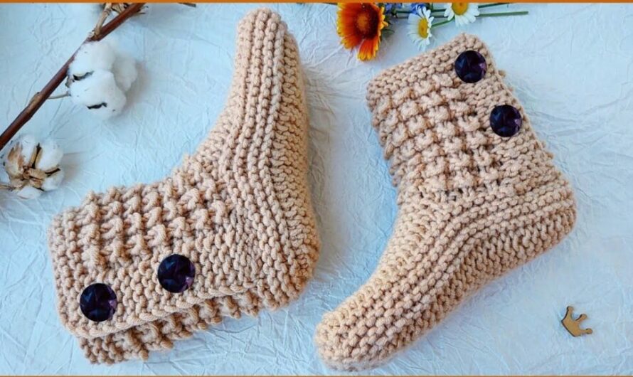 Knit Slippers with Buttons