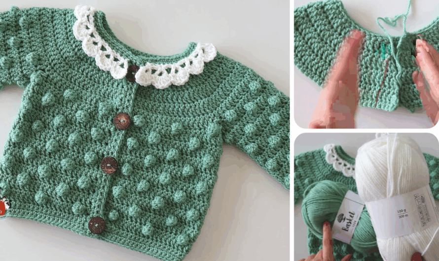 How to Crochet a Baby Cardigan with Bobble Stitch (Step-by-Step)