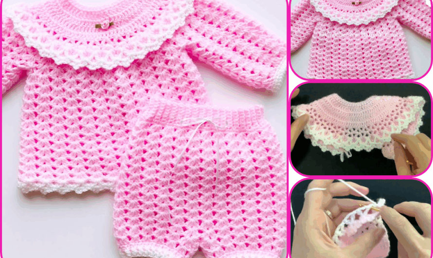  CROCHET BABY SWEATER & PANTIES SET – Step-by-Step Pattern