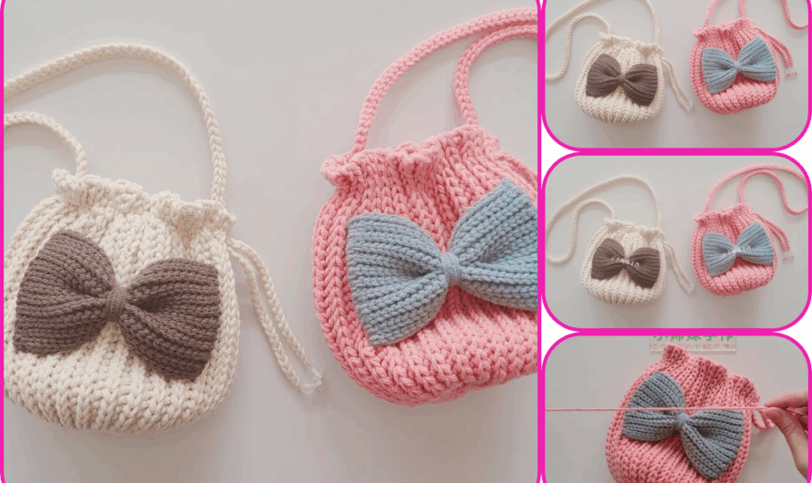 A little bit chubby is very cute, crochet drawstring crossbody bag, threaded body + simple bow