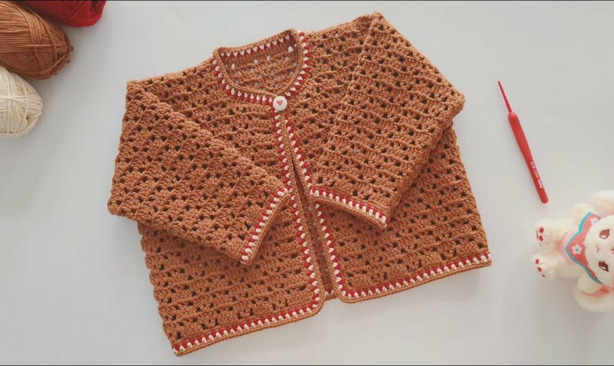 Crochet cardigan: a Chanel-style single-button sweater that can be worn by both boys and girls