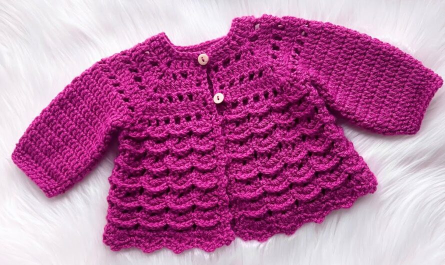 How to Crochet a Beautiful Raspberry Baby Cardigan with 3D Shell Stitch 🧶👶