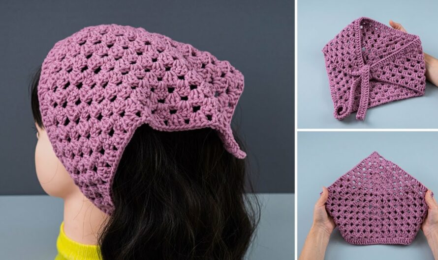 🧣 How to Make a Crochet Granny Square Triangle Bandana (Head Scarf) – Easy & Stylish!