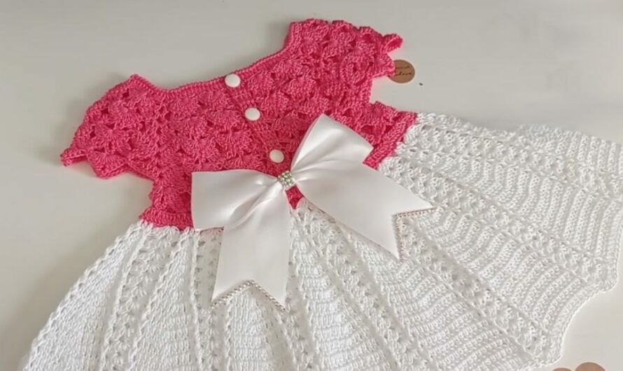 Stunning Melody pink and white crochet baby dress