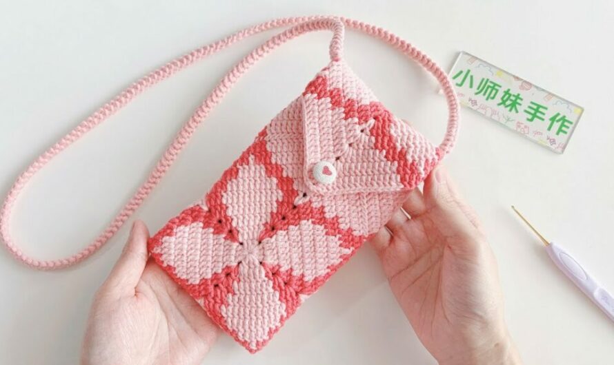 Crochet Mobile Phone Bag with Fresh Butterfly Flower Accents
